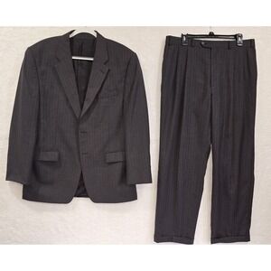 Woolmark Men's 2 Piece Suit Gray Pinstripe 42R Blazer 34x31 Pants‎ Wool Custom